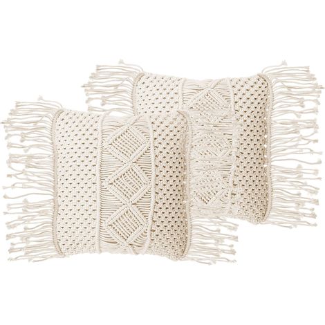 Dekokissen 2er Set YORTAN Baumwolle 45 x 45 cm Hellbeige Geometrisches Muster