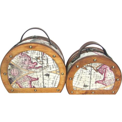 2er Set Kofferboxen aus Holz und Kunstleder mit Weltkarte 23 cm (1/5)