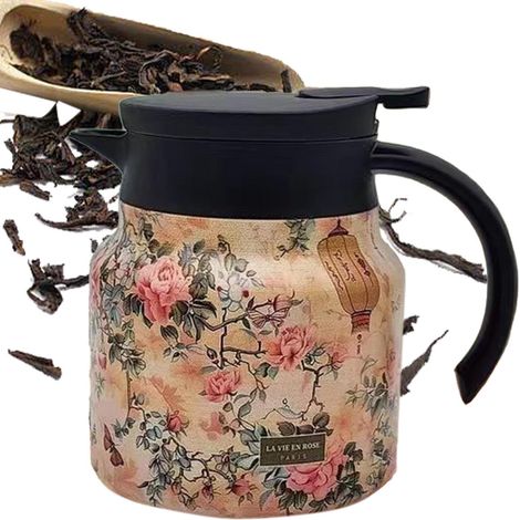 Bouilloire à thé florale, carafe thermique pour boissons chaudes Carafe à Pichet à eau chaude, carafe à café sous vide, infuseur intégré pour café et t (1/5)