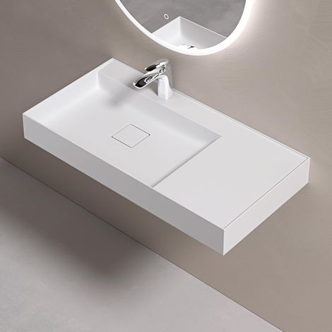doporro Lavabo sobre Encimera Lavabo Suspendido de Mármol Fundido 90x46x12cm en Blanco Mate con Desagüe Colossum630 (1/5)