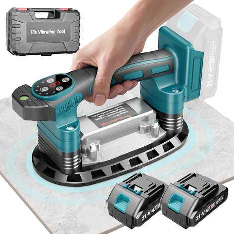 1 Ventouse Vibrante Carrelage, 2 Batteries 21V, 9 Vitesses, Niveau à Bulle, 400kg Adhérence, Grand Format (1/5)