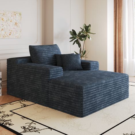 Recamiere 115x159 cm aus blauem Stoff, tiefe Sitzfläche, ohne Montage – MEUBLIV (1/5)