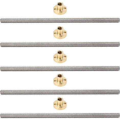 Tige filetée T8, pas de 2 mm, pas de 8 mm, tige filetée de 200 mm pour mouvement linéaire avec écrou en laiton pour impression 3D