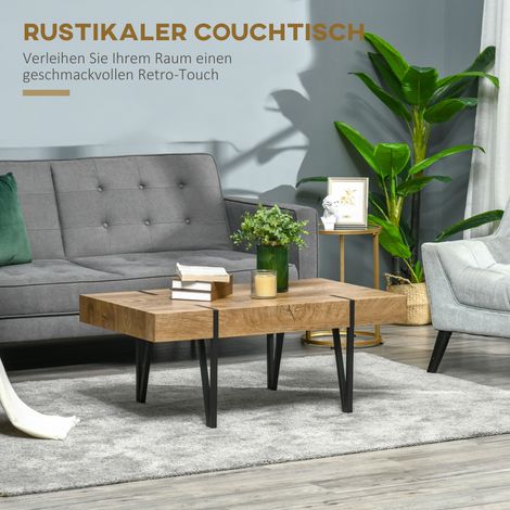 Table basse industrielle en métal noir et bois marron, 105x60x42 cm (1/4)
