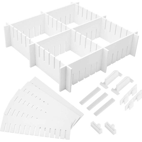 Séparateur De Tiroir Réglable 34 Pièces Diviseur De Tiroir Combiné Gratuit Organiseur Pour Vêtements Cuisine Et Bureau Cloison De En Plastique (1/5)