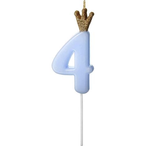 Bougie 4e anniversaire avec couronne dorée scintillante 4 ans anniversaire garçon décoration gâteau bougie chiffre 4 bleu or 9,5 cm (1/4)