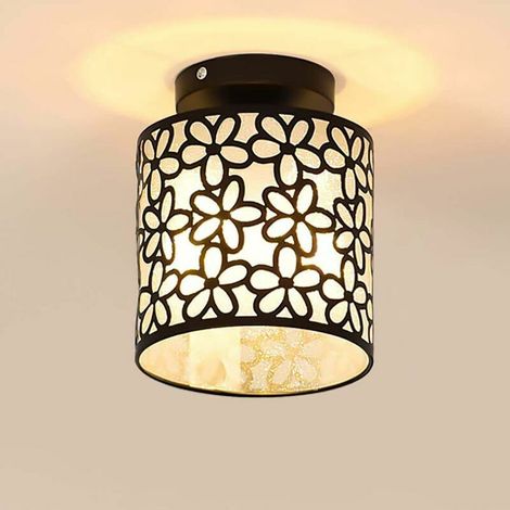Plafonnier Vintage Lampes de Plafond Rétro Industriel E27 Support de Lampe Abat-Jour en Métal Lustre Semi Encastré Luminaire Plafonniers pour Couloir Escalier Chambre Cuisine (Noir) (1/5)