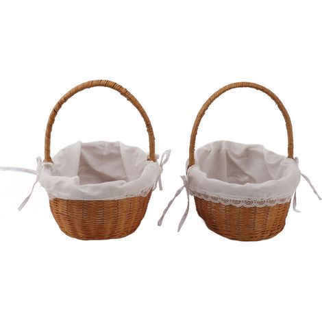 2er-Set Rattan-Blumenkörbe mit Griff, gewebte Aufbewahrungskörbe, Blumenmädchenkörbe für Hochzeitsdekoration (1/5)