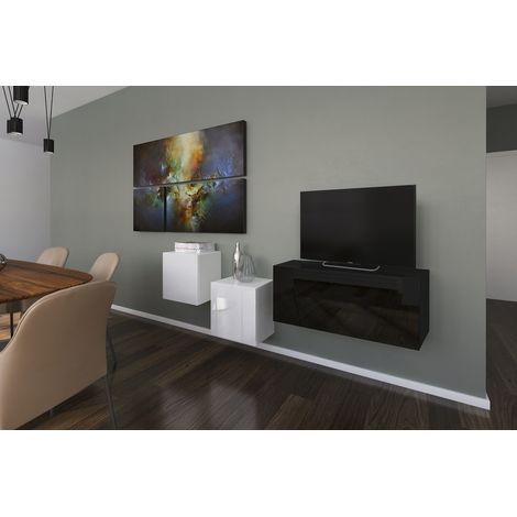 Ensemble meuble TV NEXT 263 AN263-17BW-HG23-1A noir-blanc brillant 191 cm