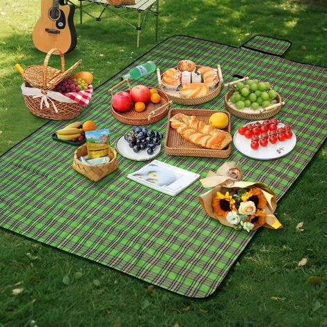 Couverture de Pique-Nique Tapis Portable Rayures Vertes, Pliable et Léger avec Poignée de Transport, 150 x 200 cm (1/5)