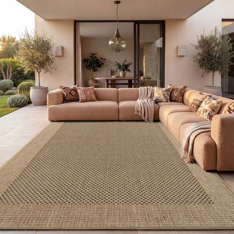 Paco Home Alfombra Interior Exterior Terraza Balcón Intemperie Lisa Estructura 160x230 cm, Beige