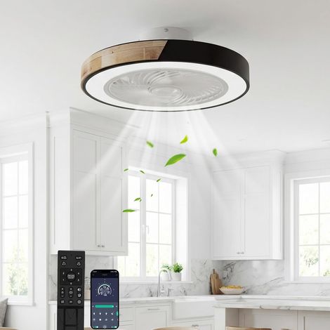 Ventilateur de plafond avec éclairage, plafonnier, 3 températures de couleur et 6 vitesses, ventilateur de plafond LED avec lampe, silencieux à intensité variable pour salle à manger (1/5)