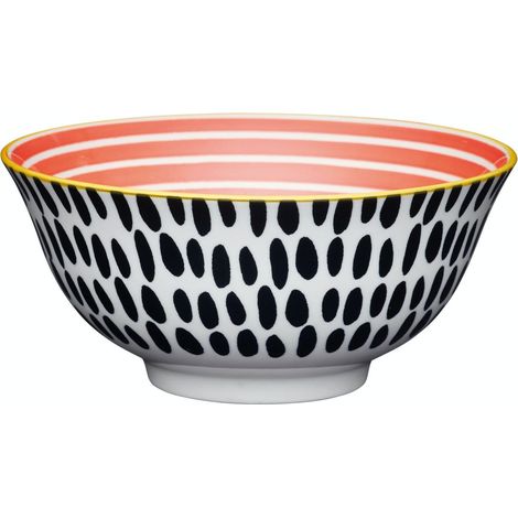 KitchenCraft ECMKCBOWL34SET - Set de bols de céramique avec motif de brosse et rayures, grès.