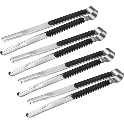 Lot de 4 pinces de cuisine en acier inoxydable de qualité supérieure de 25,4 cm, pinces de service pour la cuisine, pinces alimentaires en métal avec poignée antidérapante