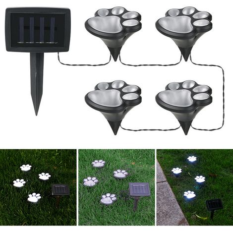 Lumière Solaire de décor de Patte de LED, 4 Empreintes de Patte Animale de Chien Allume la Lampe extérieure de Chemin de LED pour Le Patio Patio décor de Passage Couvert,Lumière blanche (1/5)