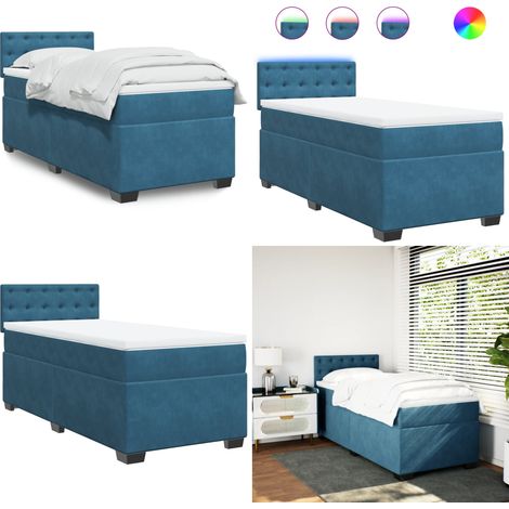 Boxspringbett mit Matratze Blau 80x200 cm Samt - Boxspringbett - Samtbett - Doppelbett - Blau - LED Beleuchtung - Home & Living (1/5)