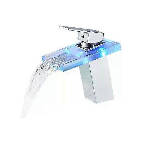 Temperaturabhängige LED-Badarmatur, einfache Installation und Wartung, Wasserfalloptik mit Messing- und Glas-Chrom-Finish, umweltfreundliche LED-Beleuchtung