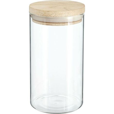 Bocal hermétique en verre borosilicate 1L – Couvercle en bois – Dimensions 9,7 cm x 18 cm – Pour stockage aliments en vrac (1/5)
