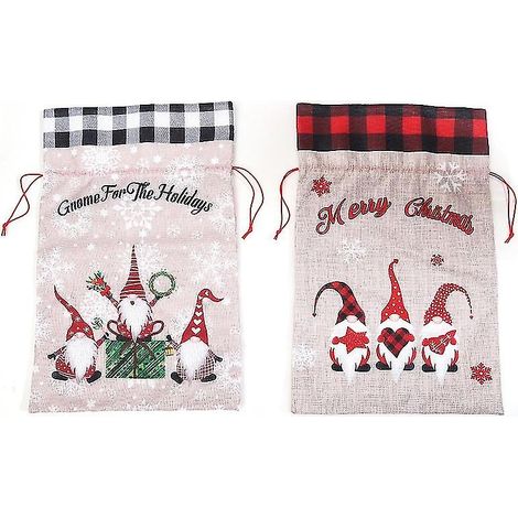 Lot de 2 sacs de Noël en toile avec cordon de serrage, pochette cadeau de Noël, pochette à bonbons, pochette à friandises (1/5)