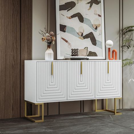 Sideboard mit 3 Türen, 6 Schubladen und verstellbaren Regalen Weiß 138x80.5x40cm