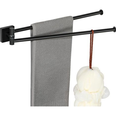 Porte Serviette avec 2 Barres Salle de Bain, Porte Serviette Mural 180° Rotatives en Acier Inoxydable, Sèche-Serviettes Oganizer, 40CM Noir Mat, EGKN2502F-HD-400-B (1/5)