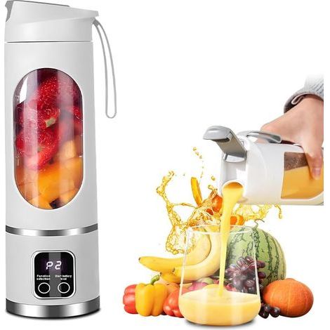Mixeur Smoothie Portable, 450 ML Blender Portable Smoothie, Rechargeable Mini Blender smoothie, avec 12 Lames, Écran LED, pour la Préparation de Milk-Shakes, jus de Fruits, Smoothies
