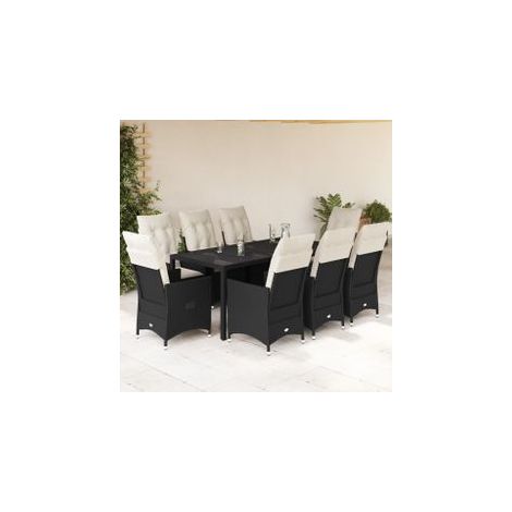 Ensemble à manger de jardin 9pcs coussins noir résine tressée (1/5)