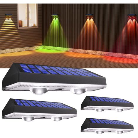 Lot de 4 lampes d'extérieur lumineuses pour clôture de jardin, appliques solaires étanches murales solaires RVB, 8 modes de couleur pour l'extérieur (1/5)