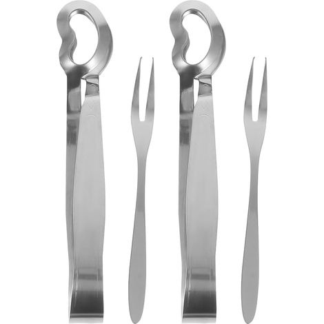 Lot de 4 couverts à escargots en acier inoxydable - Fourchette à escargot et pince de service - Passe lave-vaisselle - Pour la maison et les spécialités marines (1/5)