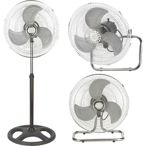 Ventilatore a Piantana Acciaio 3in1 Terra Tavolo Parete Base Tonda 70W Pala 45 (1/5)