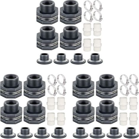 12x Raccord de Cloison en PVC 3/4 Pouce avec Bouchons, Adaptateur de Tuyau D'Arrosage avec Kit de Serrage, Connecteur de Réservoir D'Eau, Raccord de