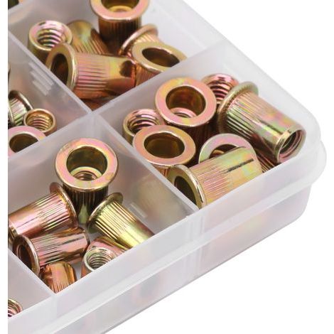 150 piezas de insertos roscados de acero galvanizado mixto 6-32 8-32 10-24 10-32 1/4-20, tuercas remachables para ensamblaje de metal (1/5)