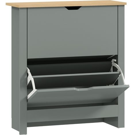 Zapatero con 2 compartimentos abatibles 72 x 26 x 80 cm gris claro (1/5)