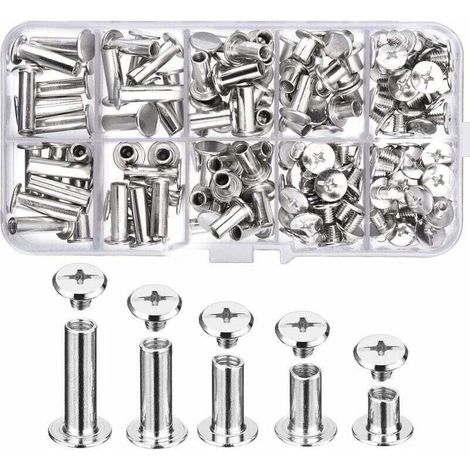 80er-Set Chicago-Schrauben-Sortiment, 5 Größen, Metall, runde Kreuzschlitzschrauben, Post-Chicago-Schrauben, Knopf für DIY-Lederdekoration, Buchbinden