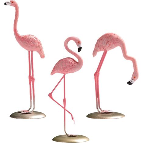 Figurines Flamants Roses en Résine 3pcs pour Décoration de Bureau et Maison, Style Réaliste, Couleur Rose, Ornement de Table Solide et Élégant (1/5)