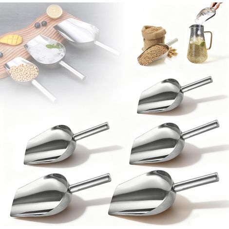 pelles à farine en acier inoxydable pour glaçons - Pelle à remplir - Pelle à café - Pelle à nourriture - Pour cuisine, bar, buffet - Argenté (1/5)