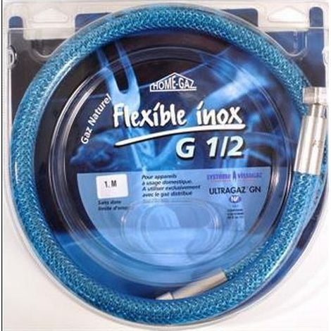 Tuyau flexible inox gaz naturel 1.00 m – Filetage plomberie – Pression nominale 4 bar – Certifié pour installations gaz – Home Gaz (1/6)