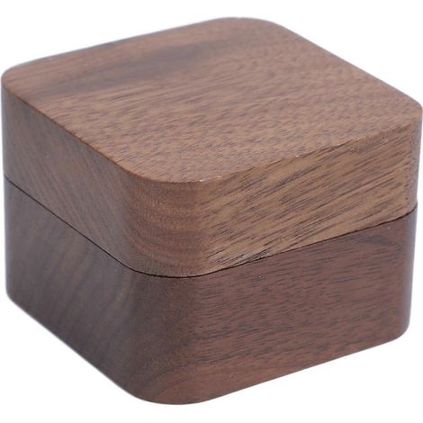 Walnussholzbox mit Holzrahmen, Schaumstoffpolsterung, Retro-Stil, Ringpräsentation für Verlobung, Hochzeit, Juweliergeschäfte und Messen, Abmessungen 5,5 x 5,5 x 4 cm. (1/5)