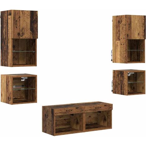 Lot de 8 meubles TV muraux modernes avec LEDs rangement polyvalent 30 x 28,5 x 30 cm en bois d'ingénierie ancien