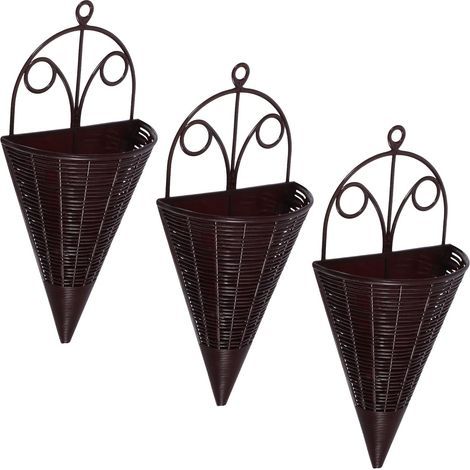 Paniers muraux décoratifs suspendus, lot de 3, jardinières tressées en forme d'éventail (1/5)