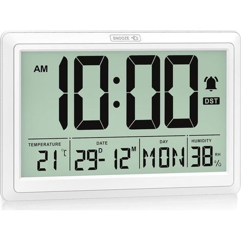 Horloge murale numérique 1 unité Écran LCD HD Fonction alarme et répétition Maison et bureau 19,4 x 10,4 cm (1/5)