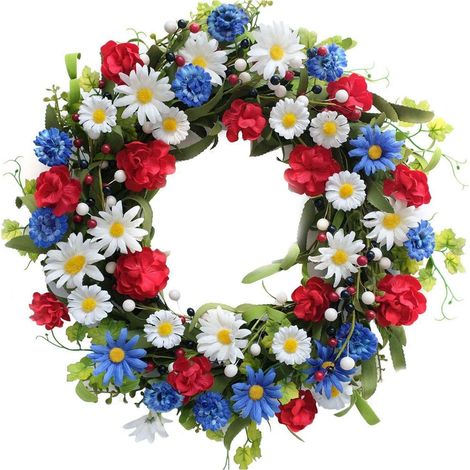 Guirlande Florale Artificielle - 14 Pouces - Rouge Blanc Bleu - Pour Porte D'Entrée Ou Mur - Fête De L'Indépendance (1/3)