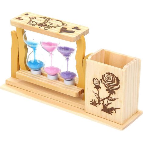 Porte-crayons/stylo en bois, porte-crayons, sablier décoratif créatif, objet de décoration de bureau, cadeau-18.8x10cm (1/3)
