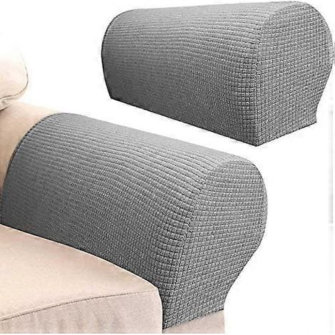 Protections d'accoudoirs pour canapés et fauteuils, housses antidérapantes, lot de 2, en laine de haute qualité, housses élastiques, protègent les accoudoirs des chaises, canapés et bancs. (1/5)