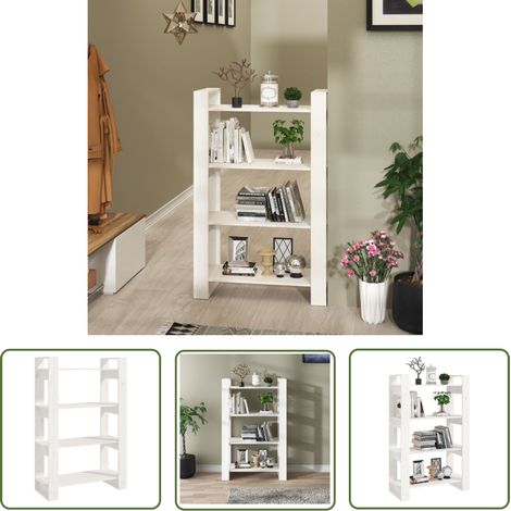 The Living Store Bibliothèque/Séparateur de pièce Blanc 80x35x125 cm Pin massif - Bibliothèque - Bibliothèque Design - Meuble Rangement - Étagère - Séparateur De Pièce (1/5)