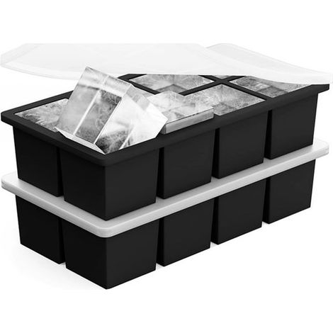 Confezione da 2 vassoi per cubetti di ghiaccio, grandi vassoi in silicone per cubetti di ghiaccio, facili da estrarre, con coperchi, adatti al congelatore, vassoi quadrati impilabili per cubetti di gh (1/5)