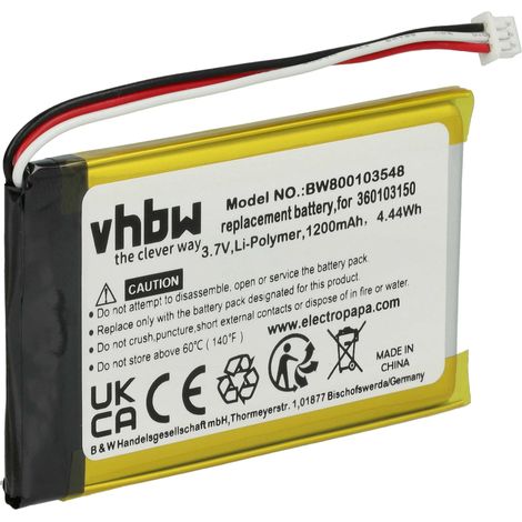 vhbw Battery compatible with TomTom Go 7000 HD, 7000 GPS Navigation System Sat Nav (1200 mAh, 3.7 V, Li-Ion) - Replacement for 360103150