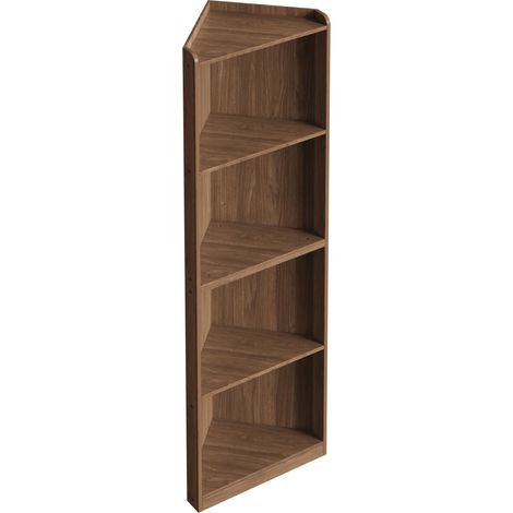CAIziÉtagère d’angle / bibliothèque d’angle – 55×32×180 cm, grande étagère sur pied en MDF aspect noyer, avec dispositif anti-basculement, meuble d’angle haut peu encombrant pour salon et cuisine, vit