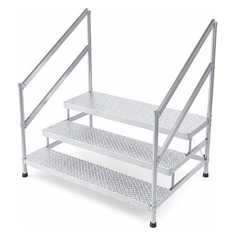 Montagetritt  aus Aluminium - 3 Stufen - Breite 1.50m - Handlauf beidseitig - MP3-150-2GC (1/5)