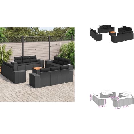 13-tlg. Garten-Sofagarnitur mit Kissen Schwarz Poly Rattan - Gartenmöbel - Outdoor Möbel - Rattan Gartenset - Lounge Set - Esstisch (1/3)